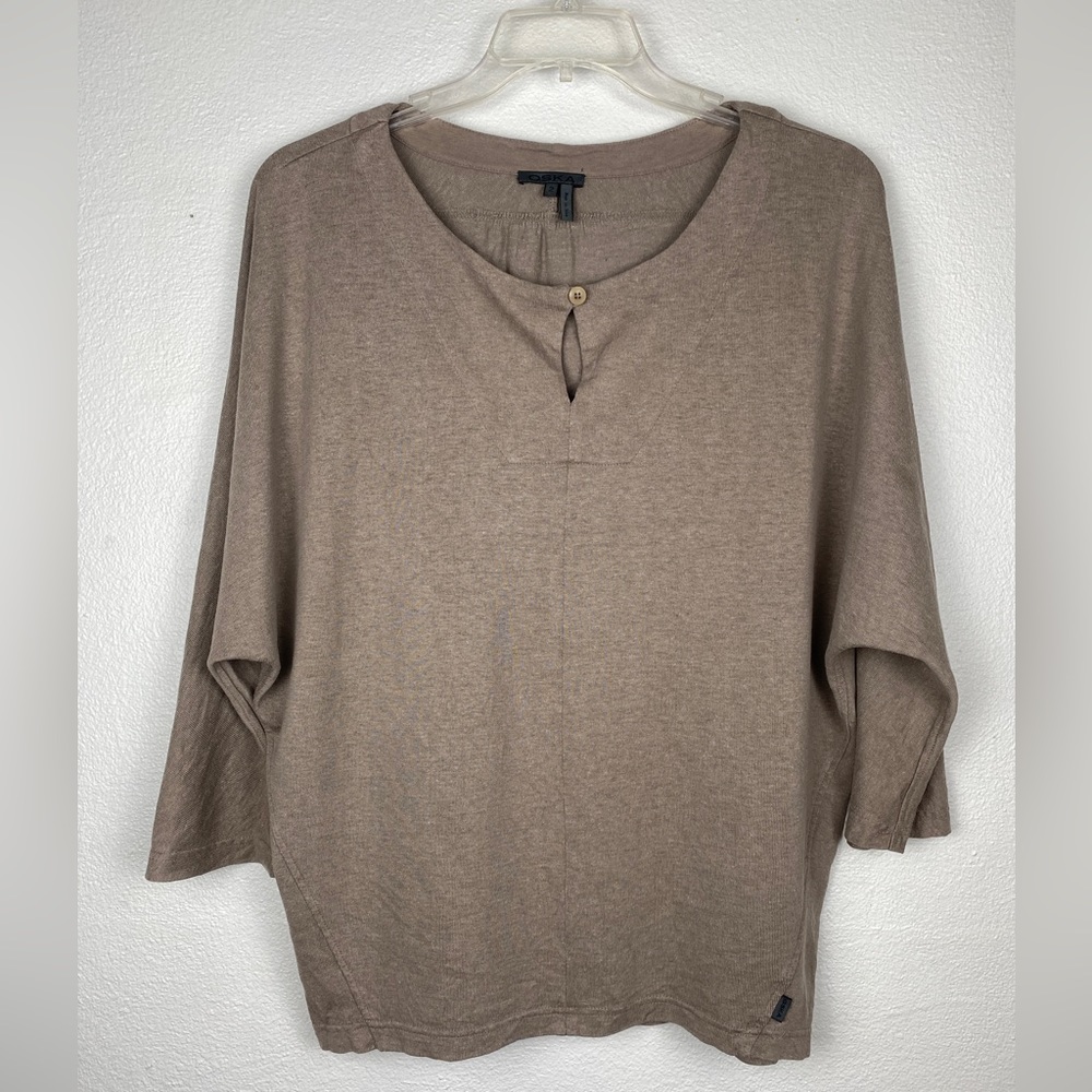 OSKA Womens Relaxed Fit Top Hemp Cotton Logenlook Tan Boho Color Size Medium/2